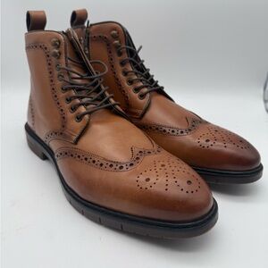 BRAND NEW Steve Madden P-Candid Wingtip Ankle Boot Tan Brown Leather Size 10.5